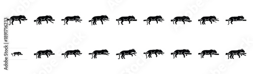 jaguar resting branch pose silhouette illustration collection. Animals drawing illustration isolated on white background.