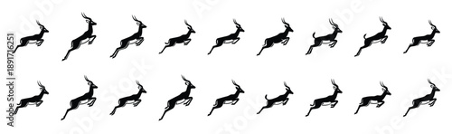 impala jumping pose silhouette illustration collection. Animals drawing illustration isolated on white background.