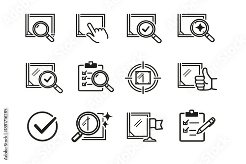 Assurance generation review assessment inspection icon vector completion seal focus edge simple