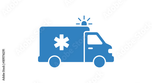 Blue Ambulance Icon with Star of Life Symbol.