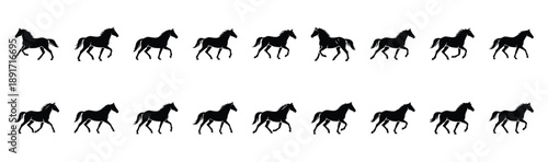 mare trotting pose silhouette illustration collection. Animals drawing illustration isolated on white background.
