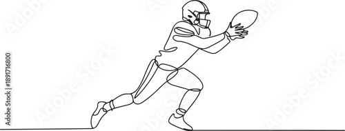 One continuous line drawing young american football player catch the ball from his teammate for competition poster. Sport teamwork concept. one line Icon drawing