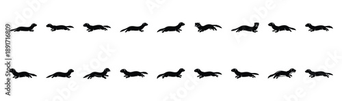 mink swimming pose silhouette illustration collection. Animals drawing illustration isolated on white background.