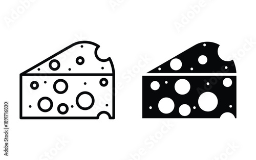 Cheese Slice icon set in flat or line style, piece slice cheese icon for menu, design restaurant, cafe, vector illustration.