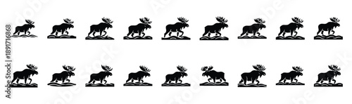 moose wading pose silhouette illustration collection. Animals drawing illustration isolated on white background.