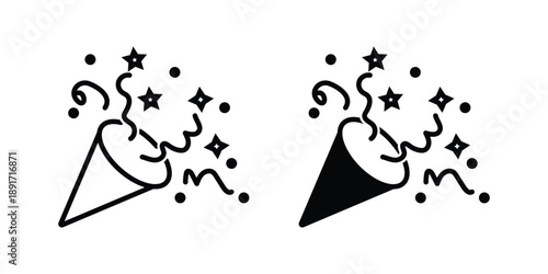 Confetti popper icon set. Party Popper Icon,  Confetti Popper Icon for Party and Celebration, Birthday, Anniversary and Holiday Event, Vector Illustration 