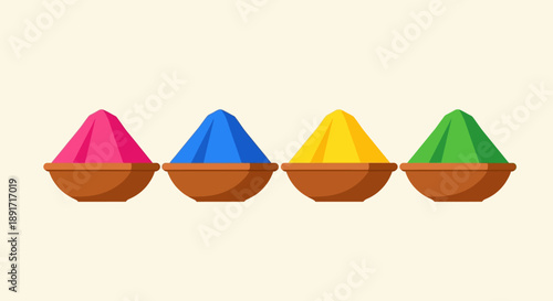 Vibrant holi celebration colors in bowls, a cultural symbol, illustration, traditional, festival