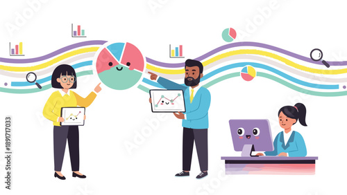 Collaborative Team Analyzing Business Intelligence and Simplifying Complex Data Metrics with Modern Analytics Tools