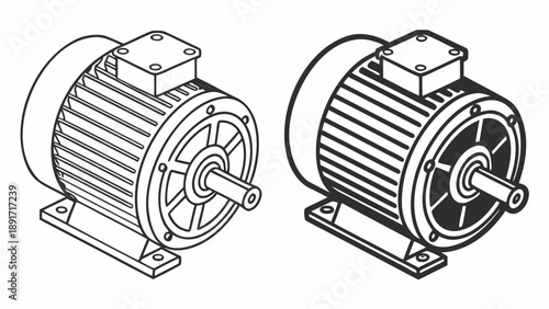 Two isometric electric motors shown side-by-side demonstrate industrial machinery components for engineering design.