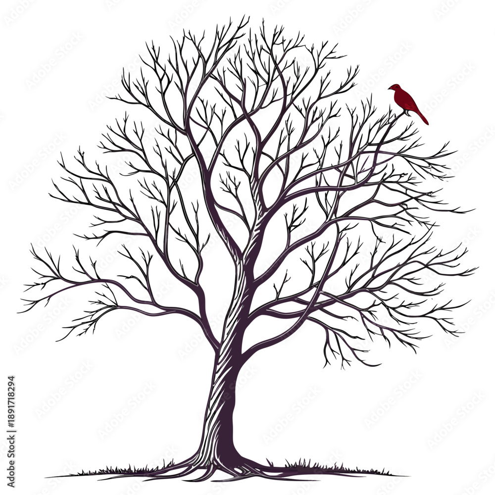 Obraz premium Lone bird on bare tree