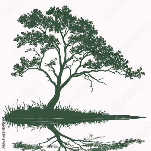Tree reflecting in water