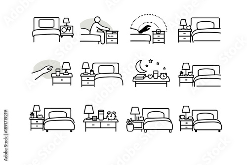 Vector calm icons access structure use icon ergonomics bedroom table radius minimalist