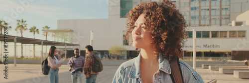 Wallpaper Mural Girl student are walking down the street.. Panoramic Torontodigital.ca