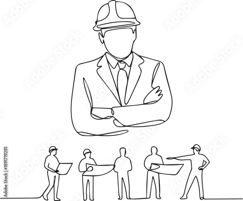 A confident manager oversees his team of workers discussing a project plan