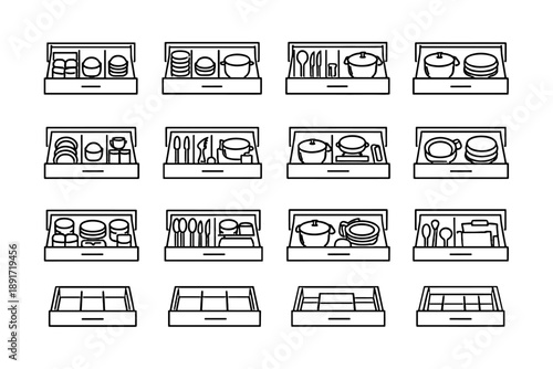 Drawer zoning organized clarity icon kitchen load vector focus divider icons compartments