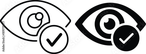 Eye verification icons showing approved visibility and vision confirmation symbols in outline and silhouette styles