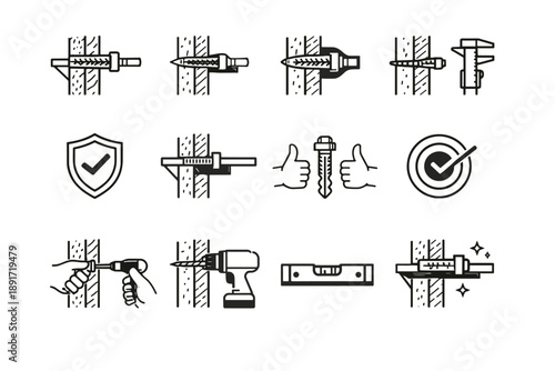 Mindful vector penetration precision secure silhouette fastening anchor icon wall calm icons