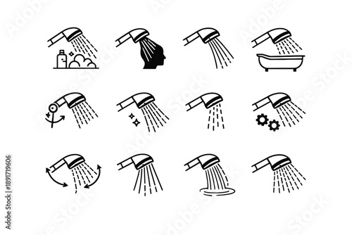 Targeted shower convenience focus icon quick silhouette collection rinse logic head vector