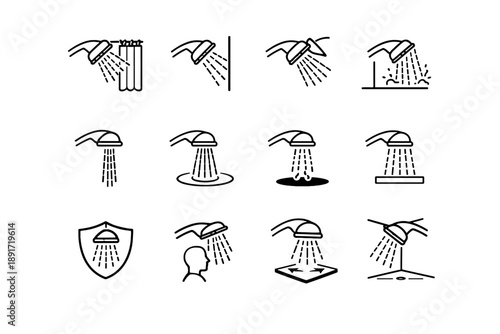 Icon to curtain set safety deflection vector focus logic shower water prevention