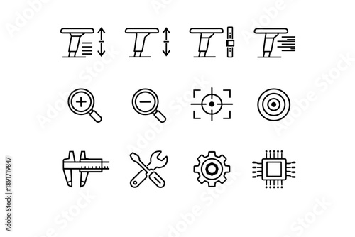 Desk markers adjustable calm hardware logic arrows icon silhouette accuracy chair vector
