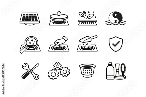 Debris balcony accessory grate use reliability calm icons vector drain removable focus