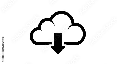 Black and white cloud download icon representing data transfer from cloud storage