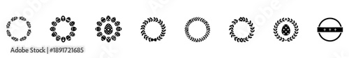 Minimal wreath icons for Easter and remembrance: eggs, leaves, crosses, and symbolic circular frames.