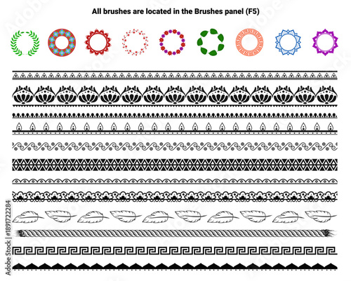Pattern Vector Brushes for Adobe Illustrator, Mandala and Decorative Design Brushes
