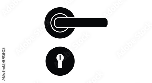 A minimalistic depiction of a doorknob and keyhole presented in a stark black design a captivating silhouette