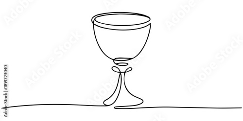 Continuous one line drawing of Holy Communion symbols with chalice, chalice continuous one line drawing