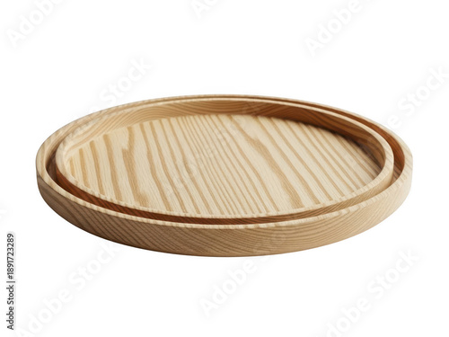 Round wooden serving tray or plate isolated on transparent background
