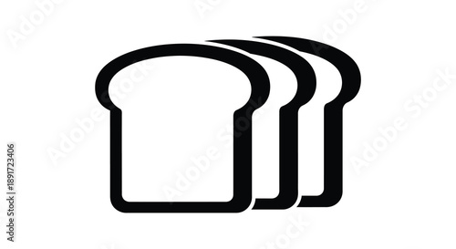 A simple graphic depiction of three slices of bread stacked together presented as a striking silhouette high quality