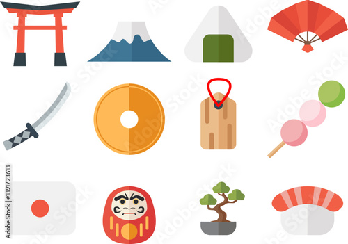 japan decoration set including dango katana tori gate mount fuji
