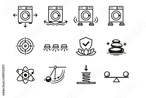 Vibration oscillation movement visualization arrows washer control calm icons focus icon vector
