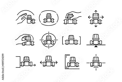 Placement silhouette focus radiator adjustment easy around open valve icon vector logic