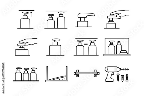 Bottle focus clearance pump silhouette vector icon space minimalist head shower icons
