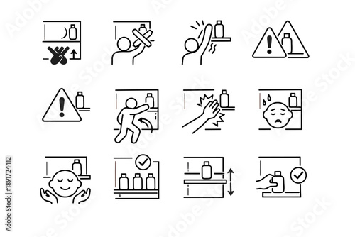 Shower crossed icon awkward logic risk warning vector icons prevention stretch correction