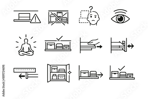 Logic prevention hidden icons vector deep wardrobe too shelf planning visibility icon
