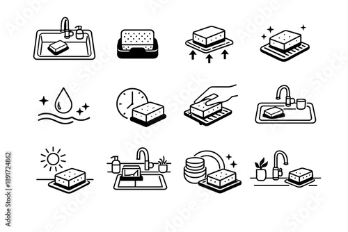 Iconic habits use kitchen clean vector sink icon focus start dishwashing fast