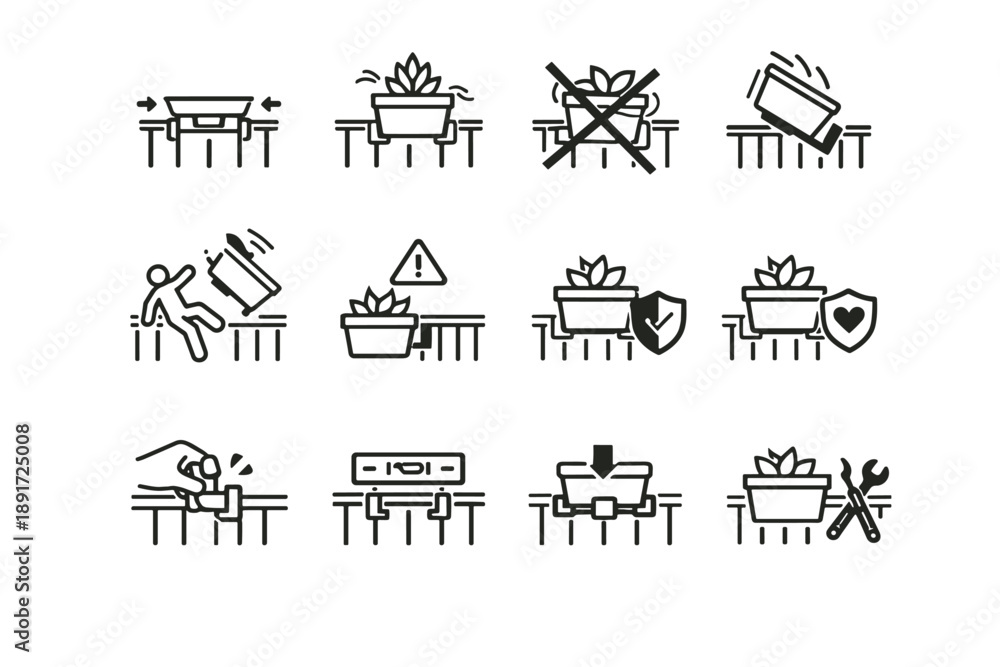 Naklejka premium Minimalist correction vector loose fall balcony icons calm wobbling awareness planter logic