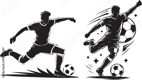 black vector of soccer player silhouette in dynamic movement, minimalist logo style