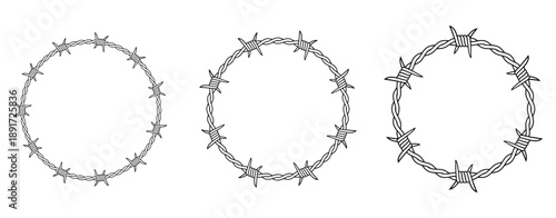 Round Circle Barbed Wire Frame Border Tattoo vector illustration set
