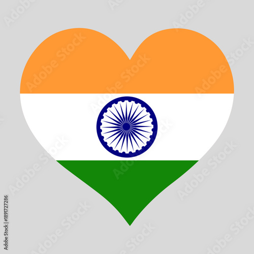Indian flag in heart shape, vector illustration on isolated background.