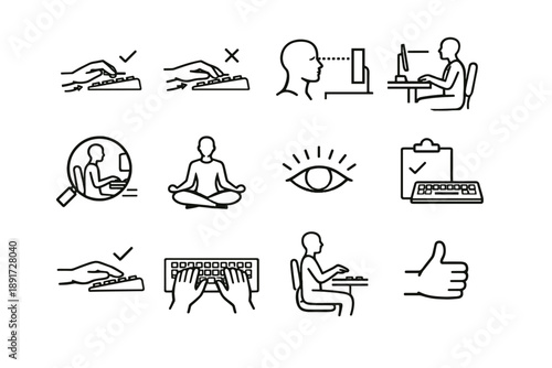 Icon verification calm desk wrist silhouette check vector focus posture quick