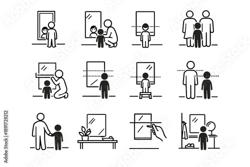 Vector calm icon awareness mirror child silhouette gaze entryway focus household icons