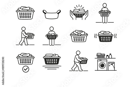 Load overview laundry movement awareness balance minimal vector silhouette concept basket icon