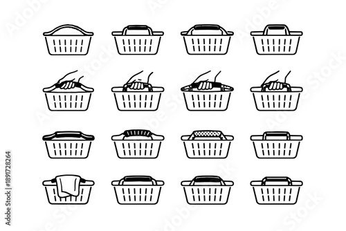 Handles hard flexible rigid vector laundry vs icon silhouettes basket awareness icons