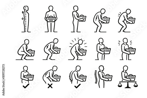 Upright icons cue calm vector posture ergonomic basket reduction focus icon torso