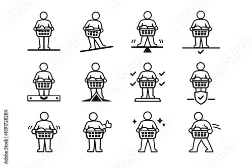 Tilt icon silhouette check stability vector laundry icons basket quick readiness balance