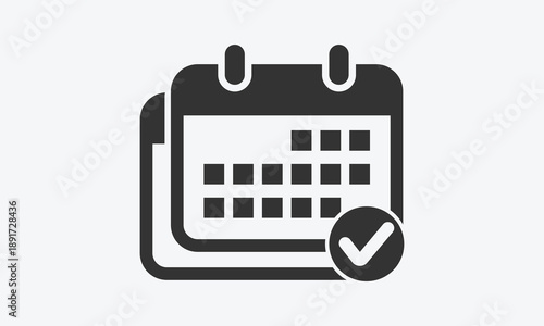 Minimal Calendar Outline Icon with Checkmark for Confirmed Events and Completed Tasks